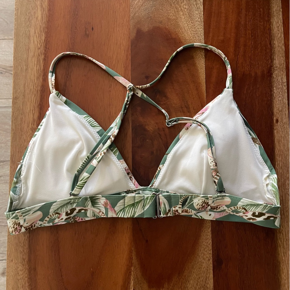 H&M green tropical print triangle bikini top - Picture 3 of 11